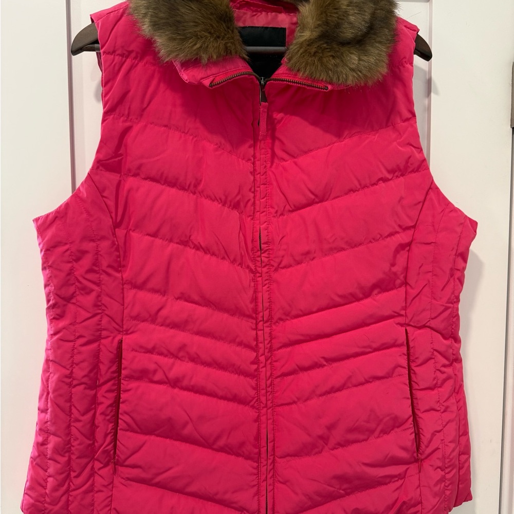 Talbots Pink Puffer Vest with Faux Fur Collar